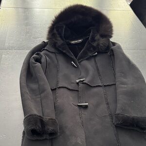 Black faux Fur-Trimmed Coat
